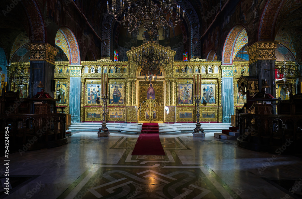 Zakynthos, Greece - September 22, 2022: Interior of a dionysios zakynthos holy orthodox church