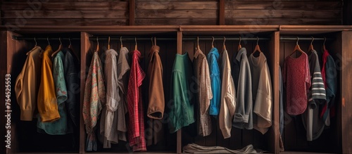 The closet is overflowing with various colored shirts neatly displayed on hangers. The shirts range from vibrant reds and blues to muted pastels,