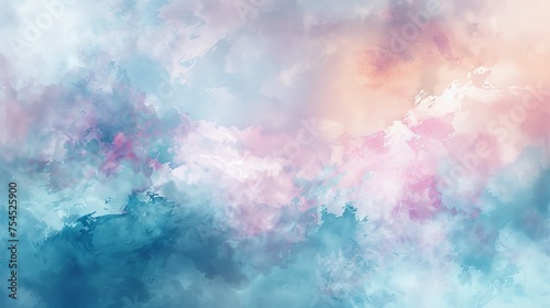 Dreamy sky-like abstract with soft brush strokes. Cloud-inspired digital art in pastel pink and blue hues. Soft pastel tones creating a tranquil abstract skyscape photo
