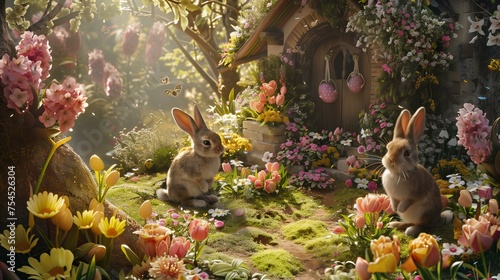 An Easter-themed illustration, Magical easter  in a lush garden photo