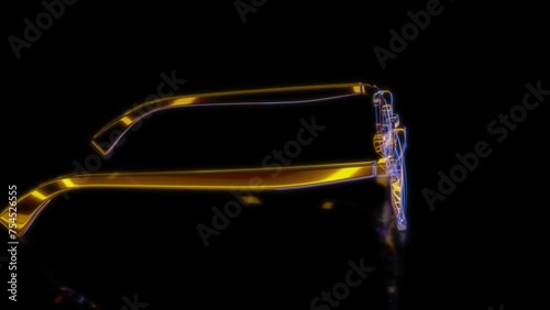 Rendering 3D animation, VISUAL EFFECTS Sunglasses Model on a black background
