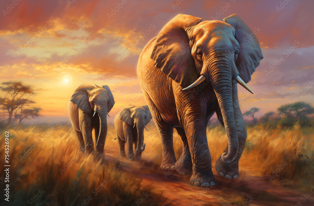 Twilight Procession of Elephants