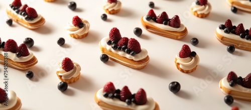 Elegant fruit-topped pastries arranged on a light surface