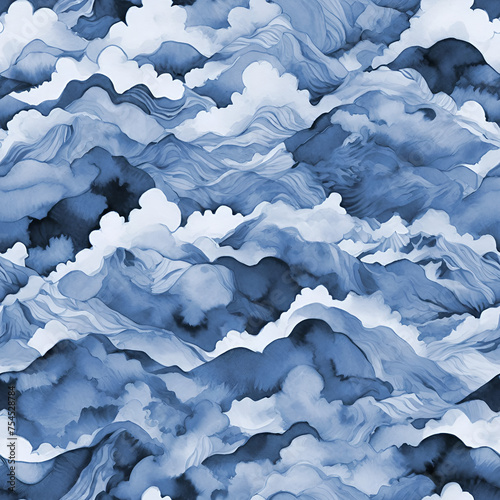 seamless pattern blue snow covered mountains