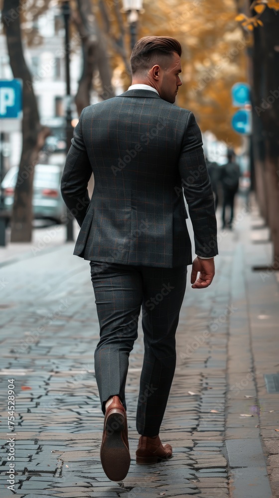 fit man in suit walking down a street fit man in suit walking down a street