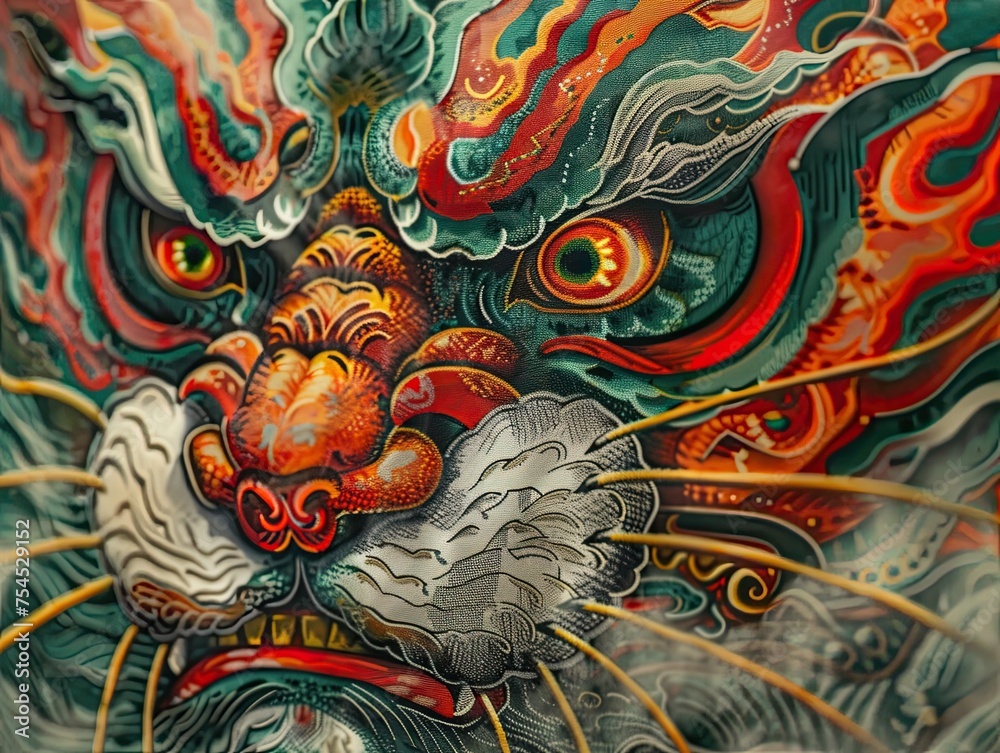 A vibrant and intricate dragon illustration with elaborate details and vivid colors