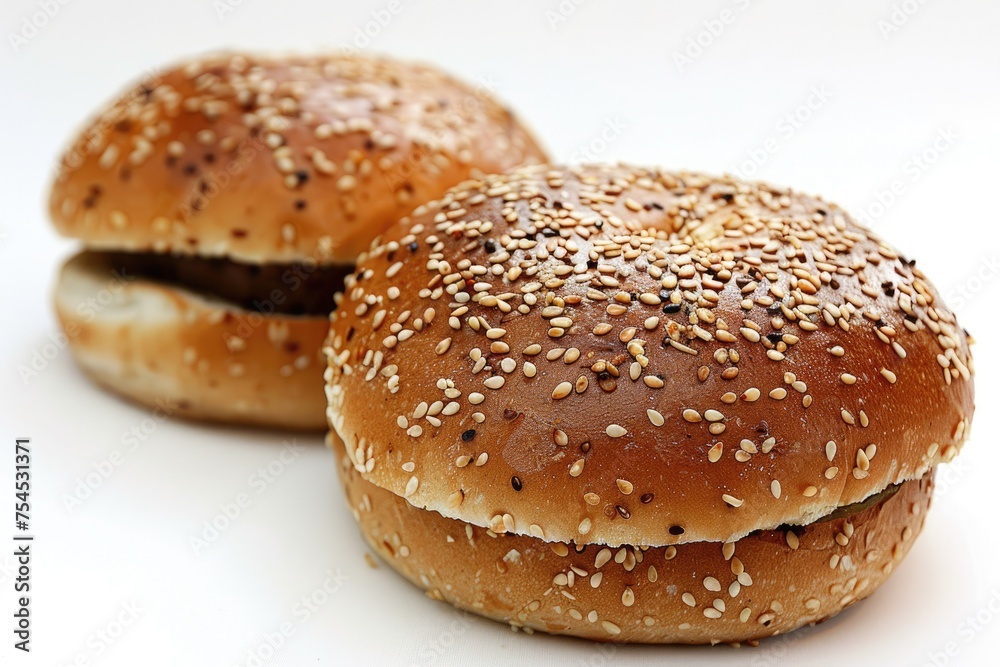 Close-up of Hamburger Bun on White Background. Isolated Hamburger Bun Lettuce, Beef, and Tomato for Burger Use