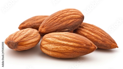 Closeup of Natural Almonds Group Isolated on White Background - Healthy Food Nut Concept