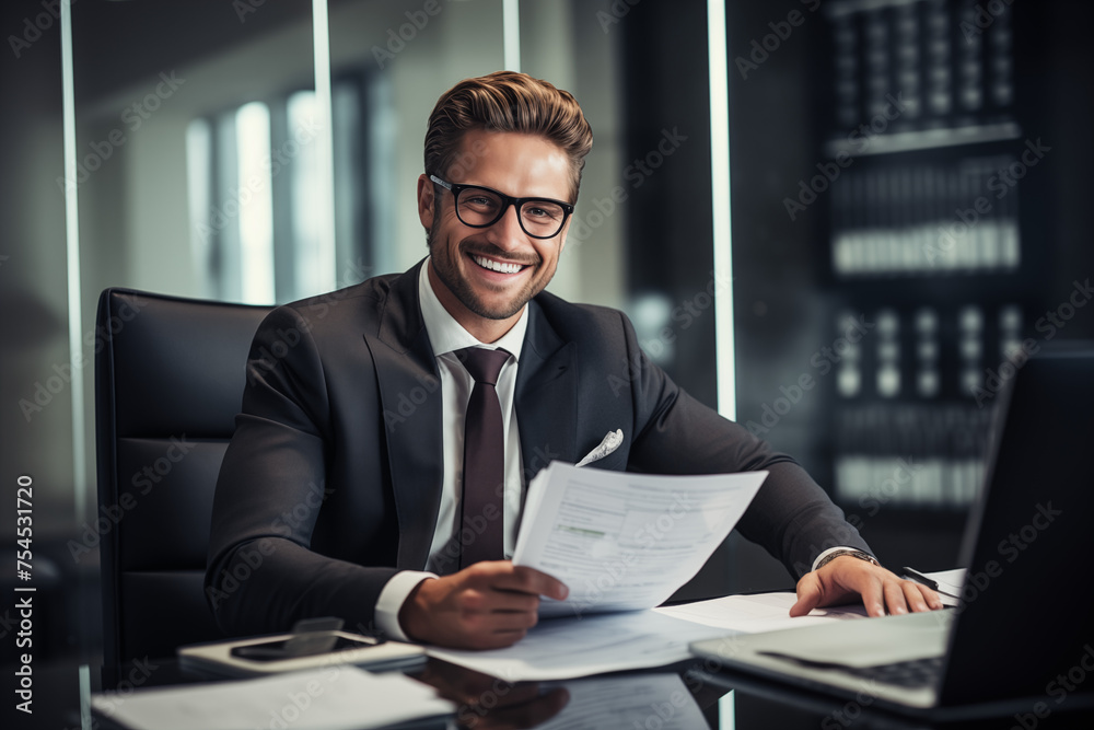 Smiling businessman in suit. Man in work clothes. Rich man. Business boss. Boss of a start-up. European man. American man. AI. Smiling businessman in suit. Man in work clothes. Rich man. Business boss. Boss of a start-up. European man. American man. AI.