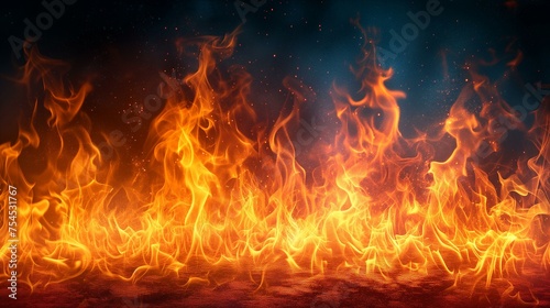 Fiery Blaze with Sparks on Dark Backdrop