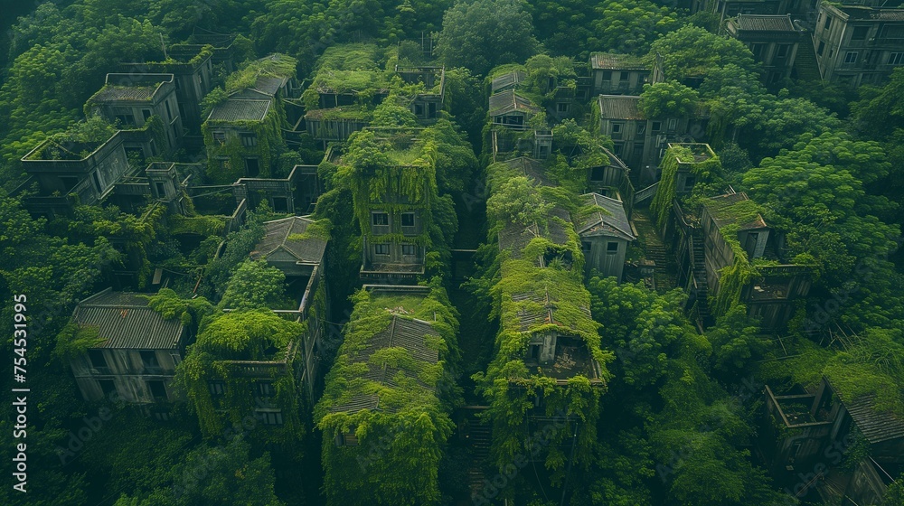 Fototapeta premium Overgrown Ruins of Abandoned Buildings