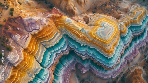 Aerial View of Colorful Eroded Rock Formations