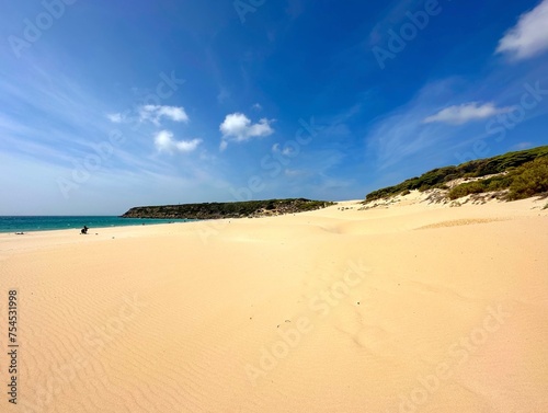 view of the beautiful beach Playa de Bolonia at the Costa de la Luz, Andalusia, Cadiz, Spain