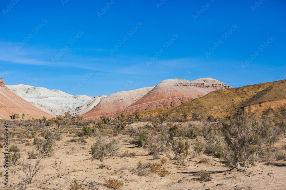 Multicolored Aktau mountains in the Altyn Emel National Park. Kazakhstan Multicolored Aktau mountains in the Altyn Emel National Park. Kazakhstan