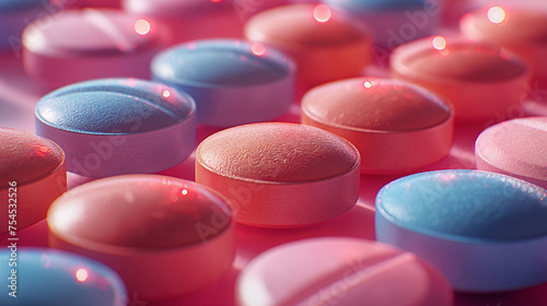 Macro of pink and blue pills