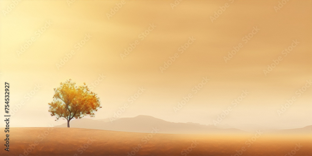 Lonely tree in the middle of a desert with a sepia tone - obrazy, fototapety, plakaty 