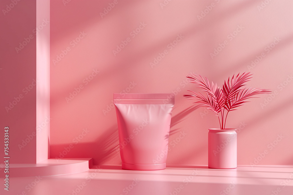 Blank plastic package mockup/template in pink solid background Blank plastic package mockup/template in pink solid background