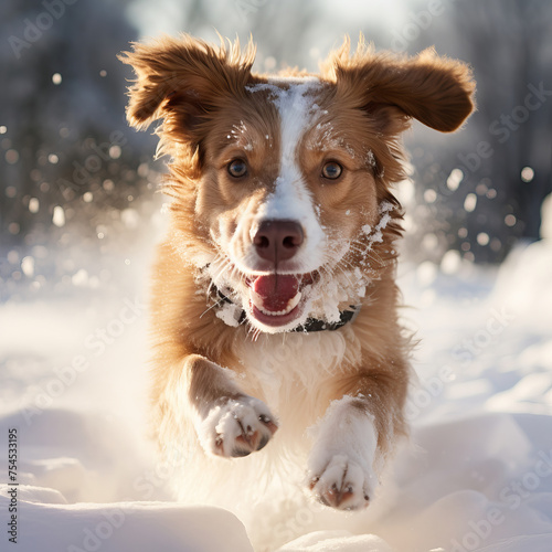 Dog running in deep snow. Ai art © Natalia