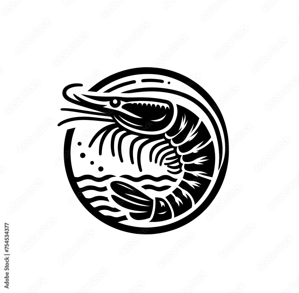 Monochrome shrimp engraved isolated vector illustration