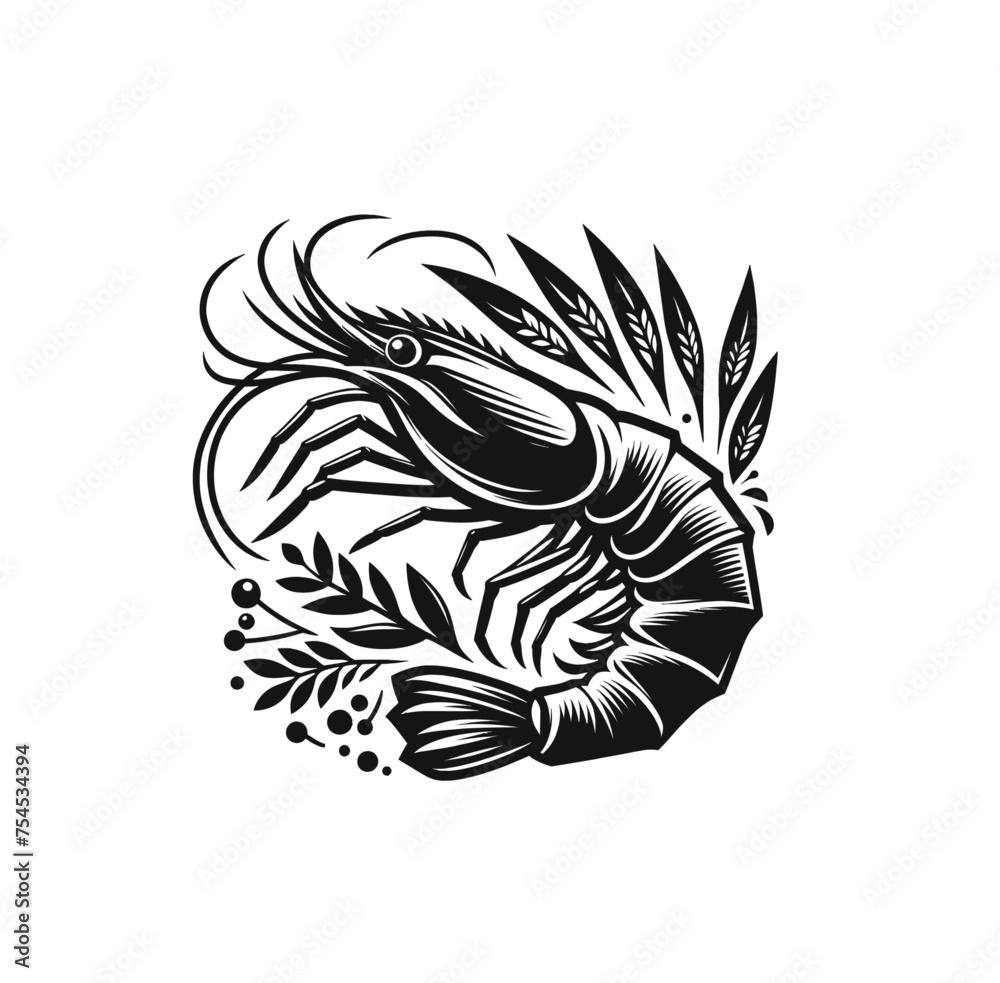 Monochrome shrimp engraved isolated vector illustration Monochrome shrimp engraved isolated vector illustration