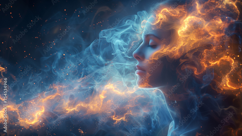 abstract background, visualization of the human subconscious, woman in digital space abstract background, visualization of the human subconscious, woman in digital space