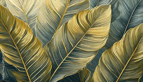 Tropical Leaves Wallpaper, Luxury Nature Leaves Pattern Design, Golden