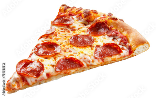 Hot pepperoni pizza slice with melting cheese, cut out - stock png.