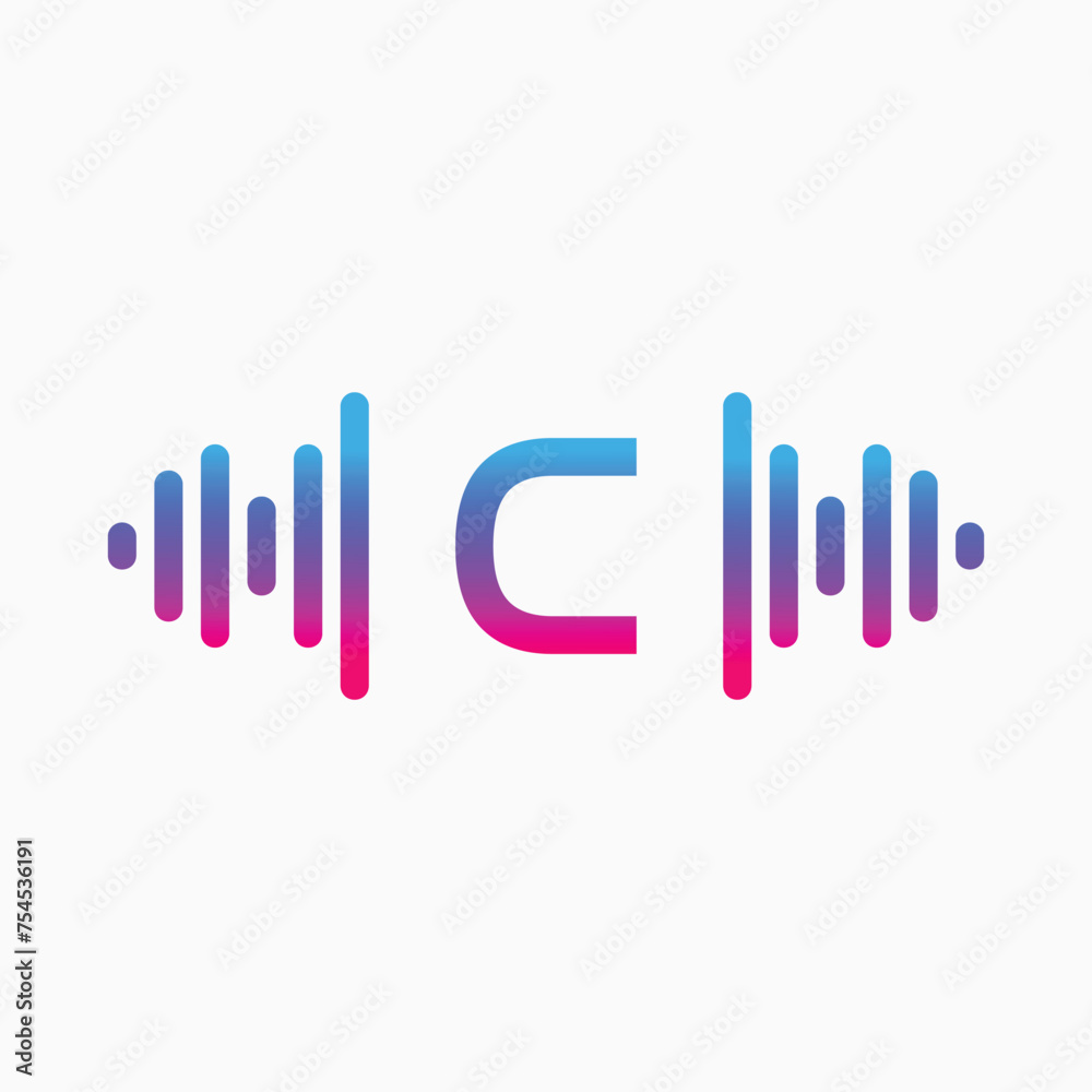 C letter with Pulse music player element. Logo template electronic music, equalizer, store, dj, nightclub, disco. Audio wave logo concept, Multimedia Technology themed, Abstract Shape vector C letter with Pulse music player element. Logo template electronic music, equalizer, store, dj, nightclub, disco. Audio wave logo concept, Multimedia Technology themed, Abstract Shape vector
