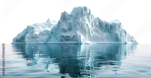 Majestic iceberg floating in calm water with reflection, cut out - stock png.