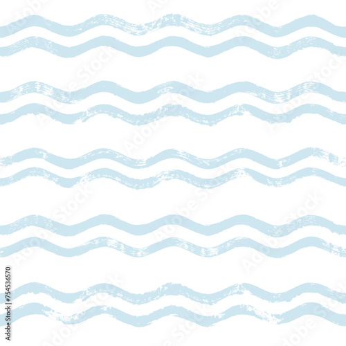 Seamless Wave Pattern, Hand drawn water sea vector background. Wavy beach print, curly grunge paint lines, watercolor