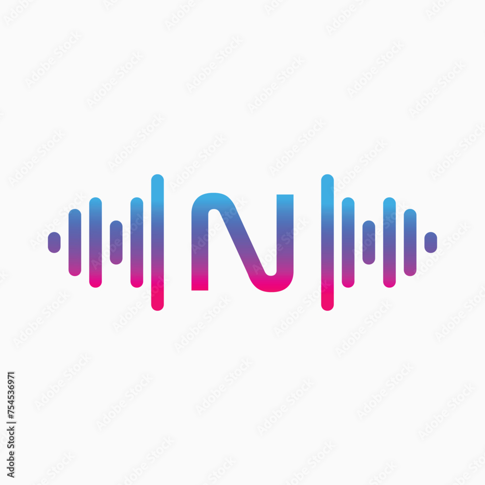N letter with Pulse music player element. Logo template electronic music, equalizer, store, dj, nightclub, disco. Audio wave logo concept, Multimedia Technology themed, Abstract Shape vector N letter with Pulse music player element. Logo template electronic music, equalizer, store, dj, nightclub, disco. Audio wave logo concept, Multimedia Technology themed, Abstract Shape vector