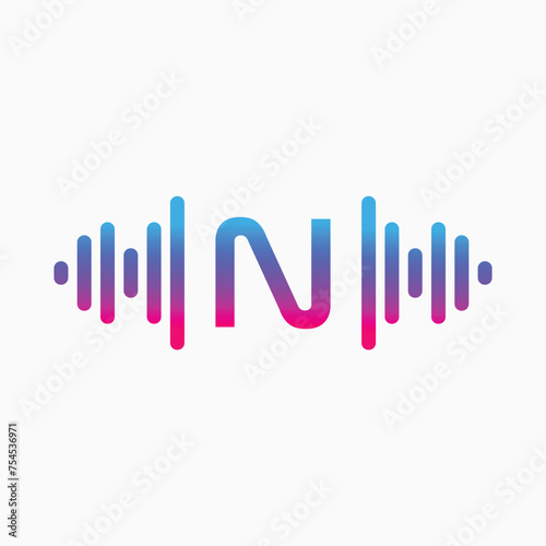 N letter with Pulse music player element. Logo template electronic music, equalizer, store, dj, nightclub, disco. Audio wave logo concept, Multimedia Technology themed, Abstract Shape vector