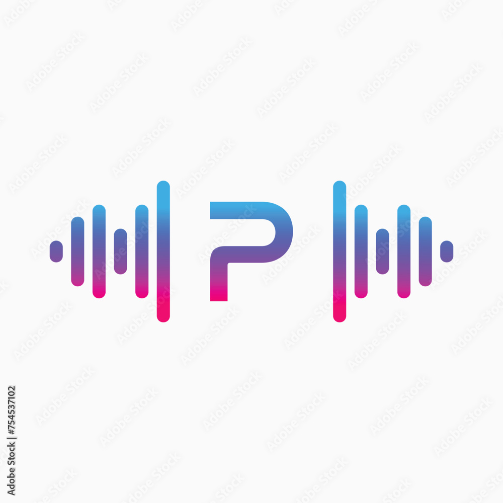 P letter with Pulse music player element. Logo template electronic music, equalizer, store, dj, nightclub, disco. Audio wave logo concept, Multimedia Technology themed, Abstract Shape vector P letter with Pulse music player element. Logo template electronic music, equalizer, store, dj, nightclub, disco. Audio wave logo concept, Multimedia Technology themed, Abstract Shape vector