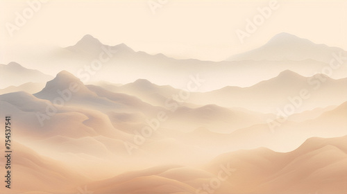 Beige and white foggy mountain landscape, 3D render photo