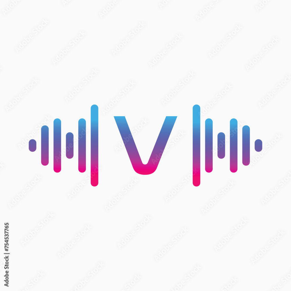 V letter with Pulse music player element. Logo template electronic music, equalizer, store, dj, nightclub, disco. Audio wave logo concept, Multimedia Technology themed, Abstract Shape vector V letter with Pulse music player element. Logo template electronic music, equalizer, store, dj, nightclub, disco. Audio wave logo concept, Multimedia Technology themed, Abstract Shape vector