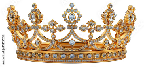 Majestic golden crown with diamonds, cut out - stock png.