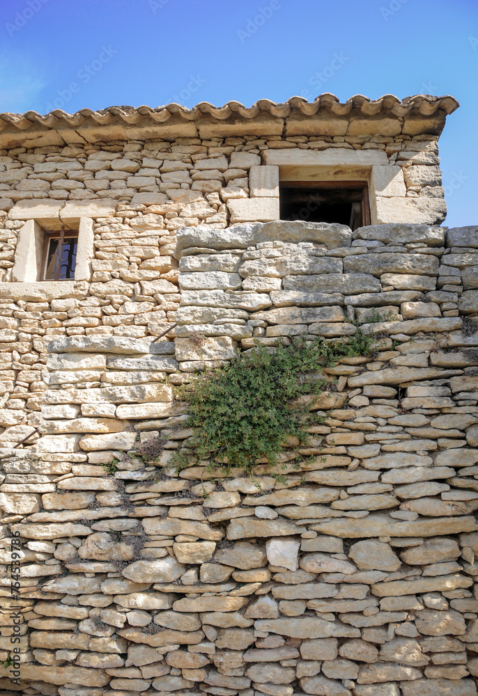 Dry stone wall in Village des Bories open air museum near Gordes village in Provence region of France