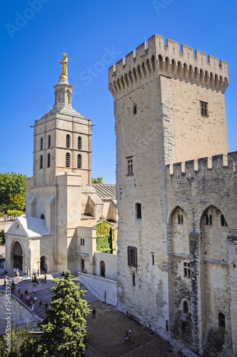 Cathedral and Palais des Papes - Palace of the Popes in Avignon city, France