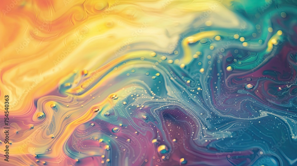 Swirling rainbow patterns with reflective droplets