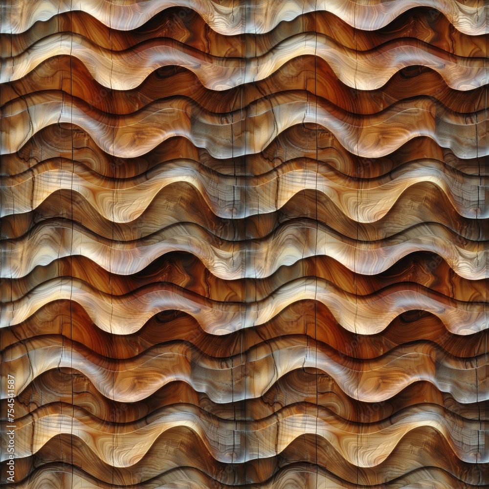 seamless background, abstract wave pattern carved on a wooden surface