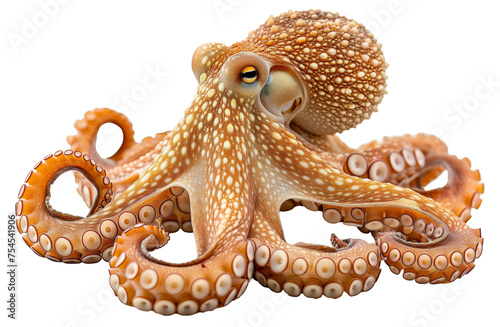 Vibrant underwater octopus on transparent background - stock png.