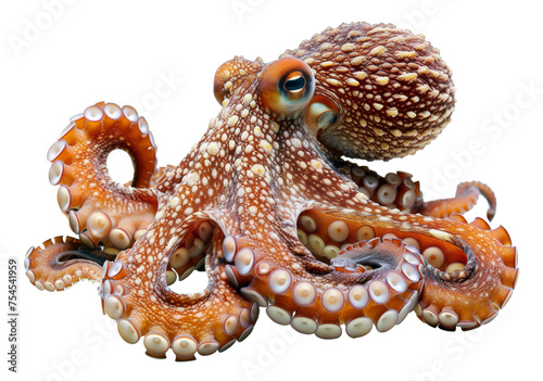 Vibrant underwater octopus, cut out - stock png.