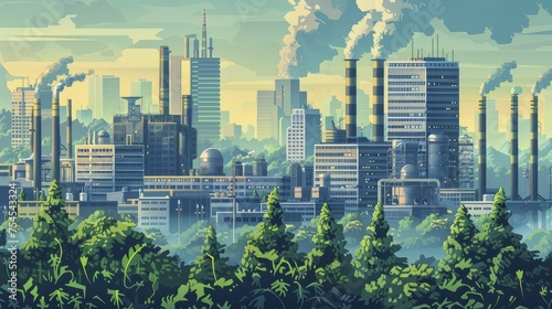 A cityscape showcasing buildings with integrated carbon capture, shaping a green urban horizon for tomorrow.