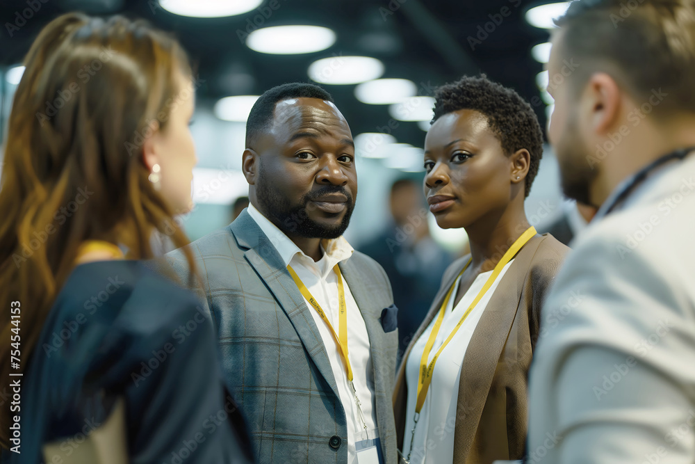 A multiracial group of business people discusses a business project in conference center, the concept of corporate materials, international cooperation, educational projects, marketing and advertising A multiracial group of business people discusses a business project in conference center, the concept of corporate materials, international cooperation, educational projects, marketing and advertising