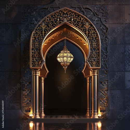 3D rendering of a ramadan kareem background with lantern, Ai generative