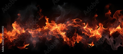 A large group of fire flames fiercely flickering and dancing on a stark black background. The flames vary in height and intensity, creating a dramatic and striking visual.