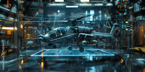 Helicopter Hologram. Military and Technology Concept. Interface element.