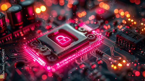  digital padlock over circuit board cyber security concept