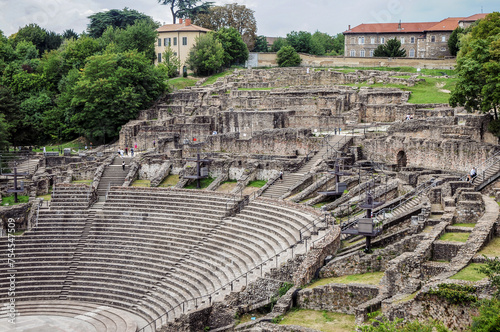 Remains of ancient Theatre of Fourviere in Lyon city in France photo