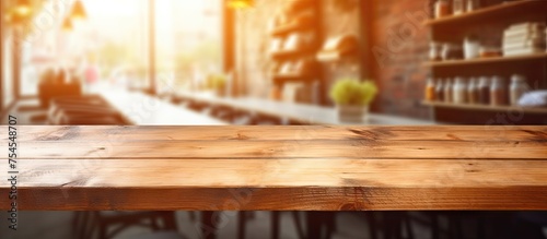 Rustic Wooden Table Setting with Soft Blurred Bokeh Background for Product Display © Ilgun